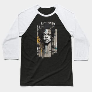 Basquiat style afro girl with cat ears painting Baseball T-Shirt